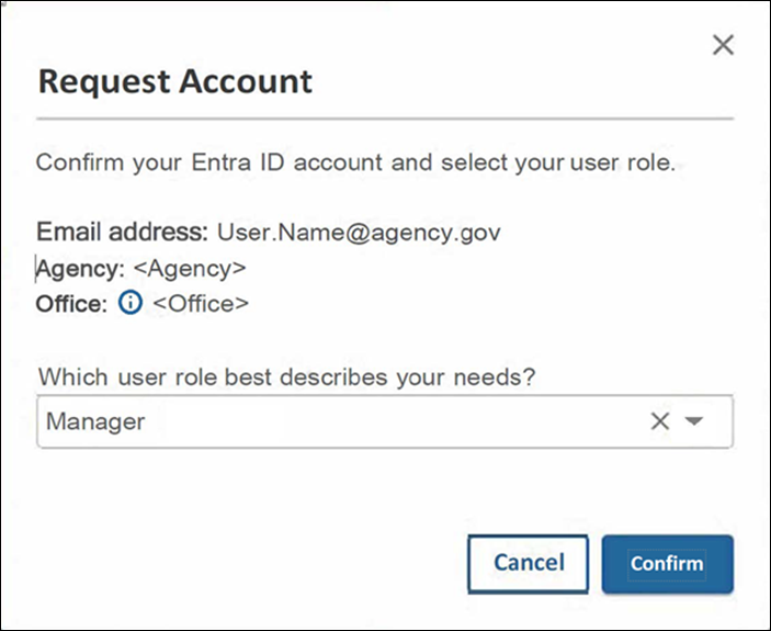 Account Request option pop up