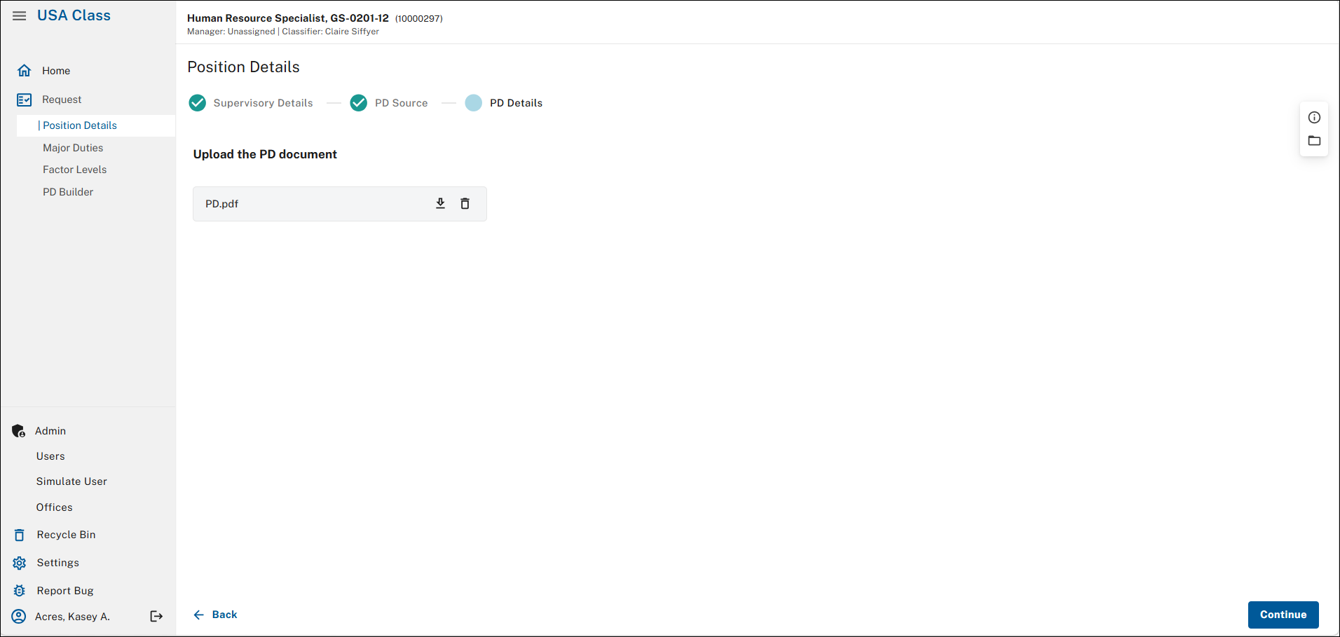 Position Details - PD Details with upload appearing