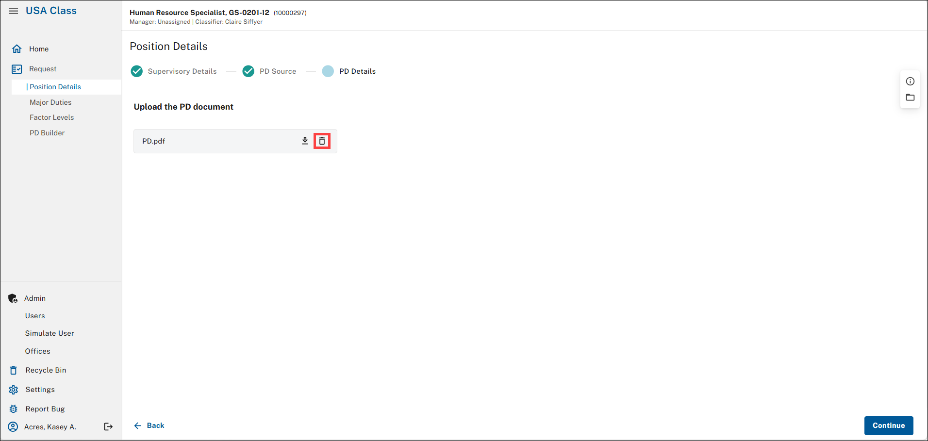 Highlighting the delete icon next to the desired attached item.