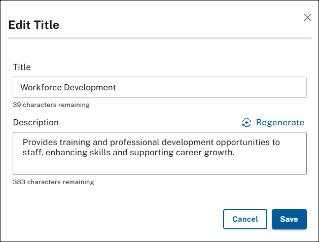Edit major duty title and/or description pop-up