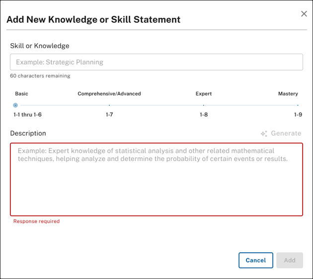 Add new Knowledge or Skill Statement - empty