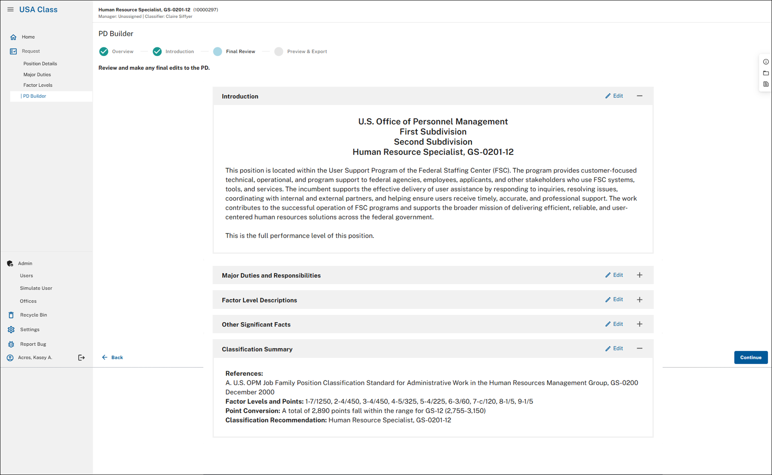 PD Builder - Final Review page
