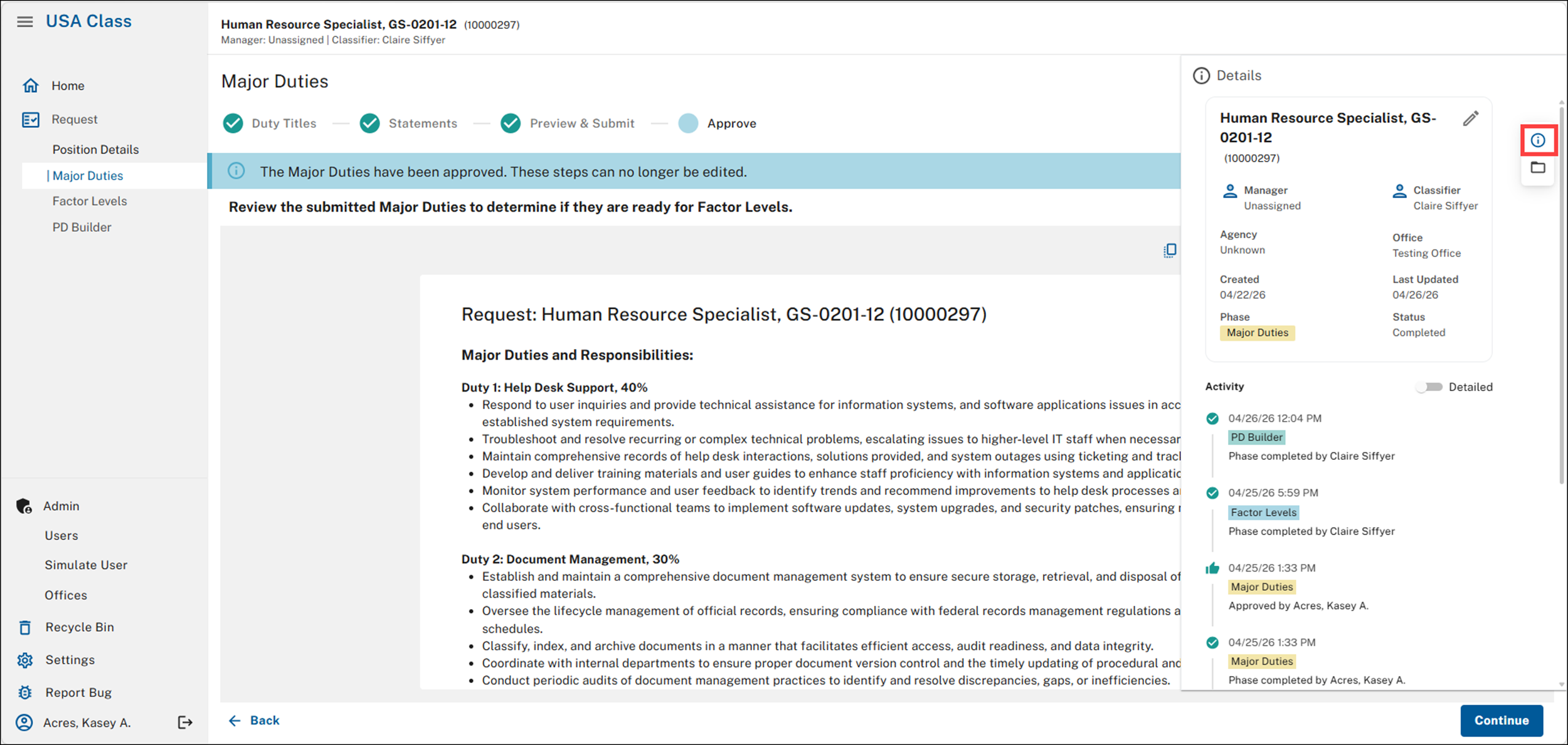 Major Duties - with Request Details highlighted