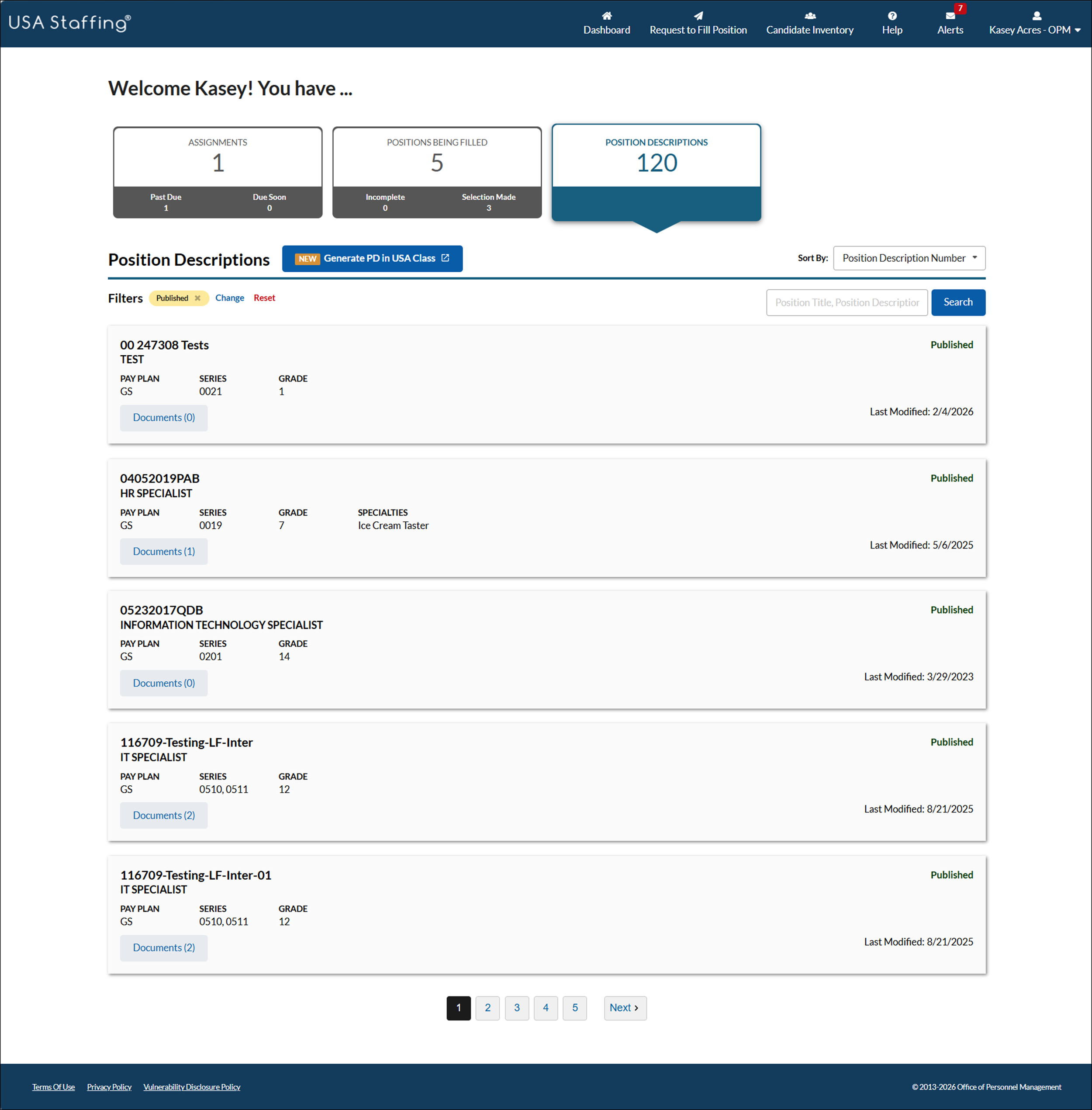 Hiring Manager Position Descriptions page